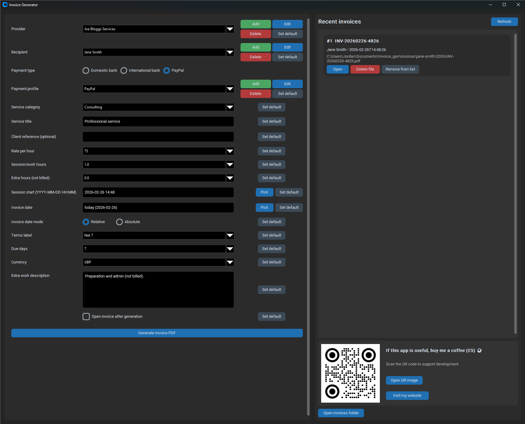 Invoice_gen desktop application main workflow
